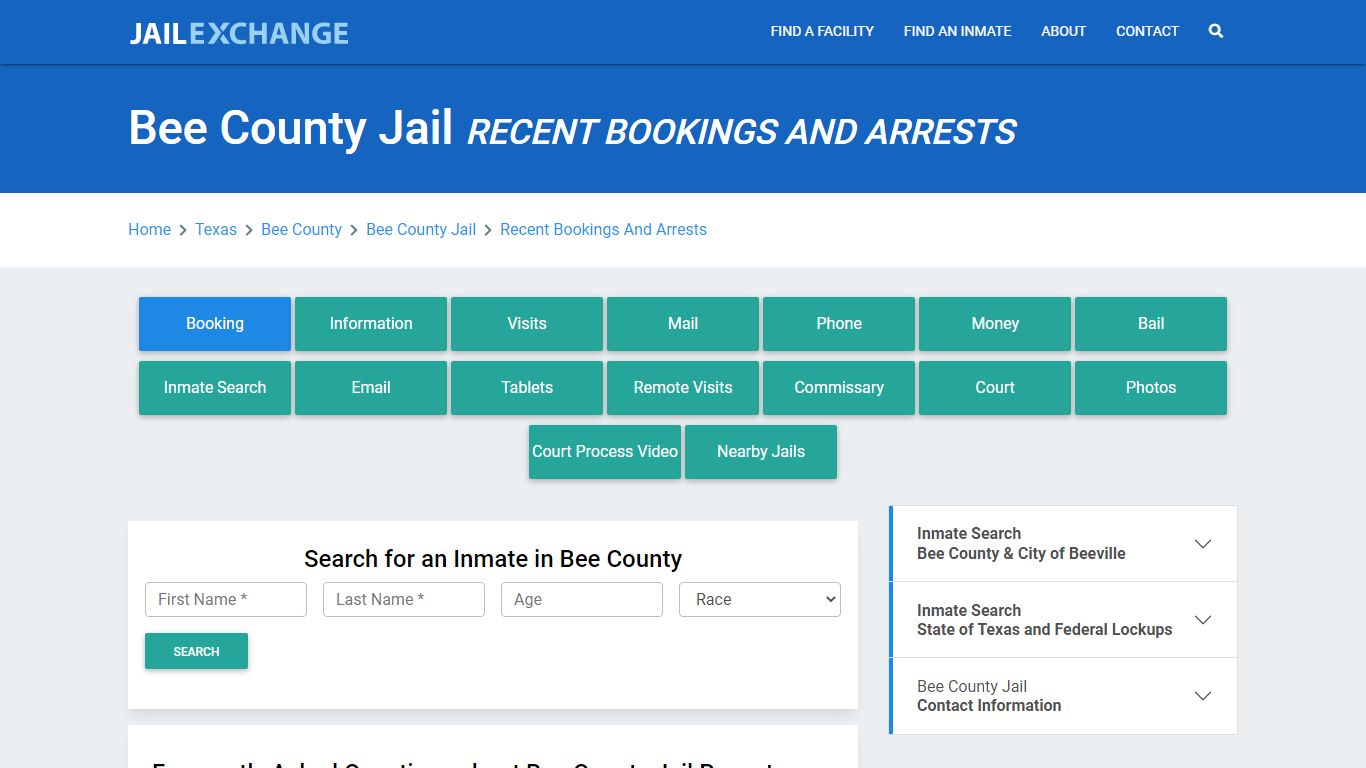 Bee County Jail Recent Bookings And Arrests - Jail Exchange