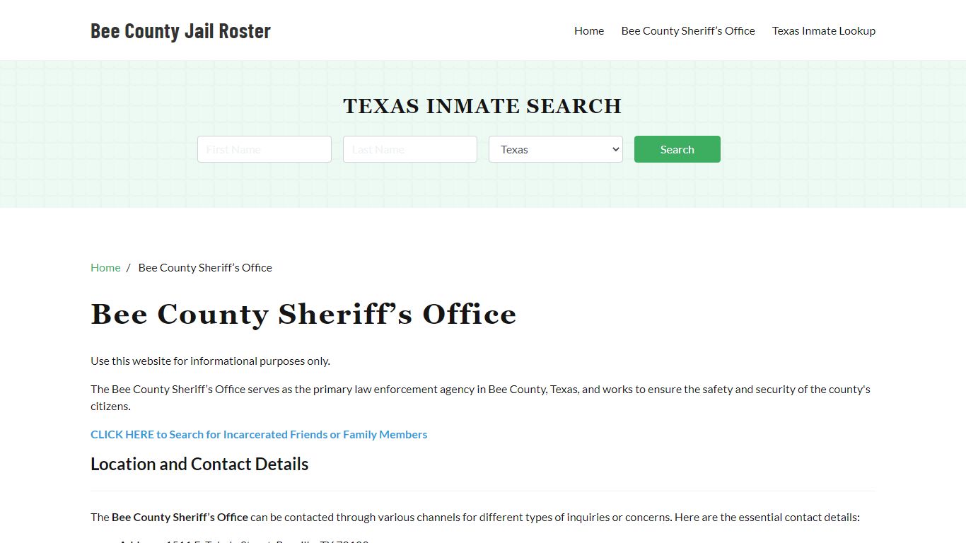 Bee County Sheriff Office, TX, Arrest Warrants Search